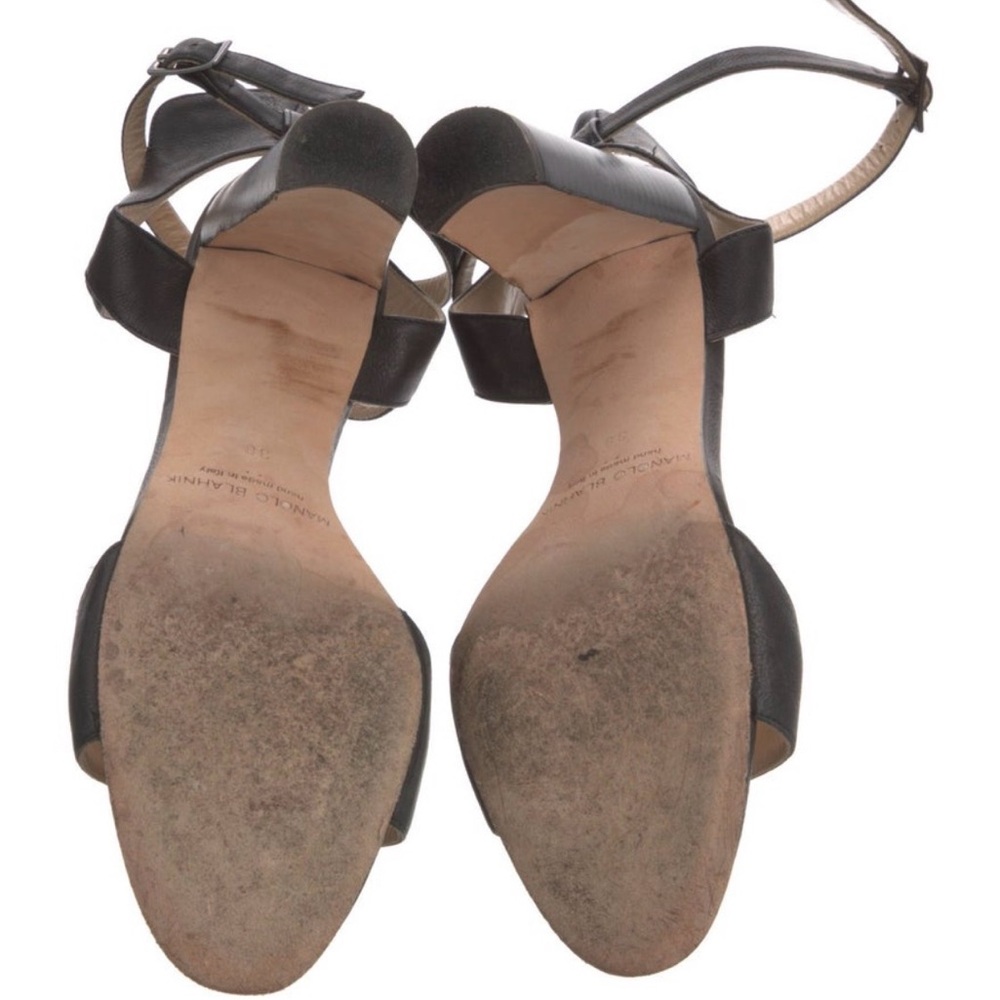 Manolo Blahnik Black Leather Strappy Heels - Picture 6 of 10